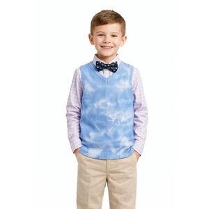 Andy Evan Boy 3 Piece Shirt Sweater Vest Bowtie Sz 7 Blue Purple Plaid Tye Dye